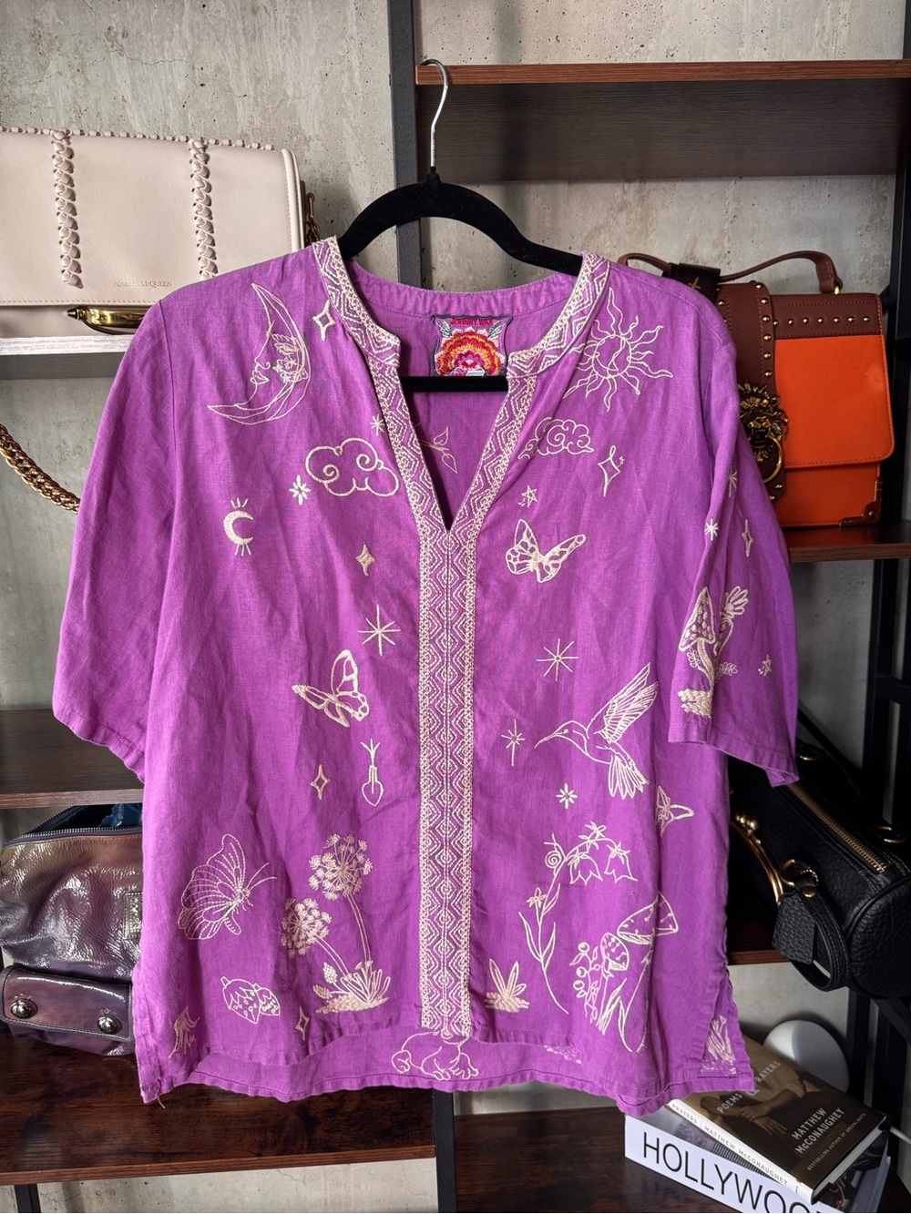 Johnny Was Purple Embroidered Boho Tunic